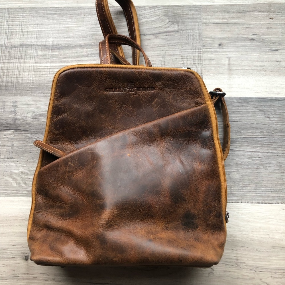 Green Wood  Distressed Leather Women’s Backpack